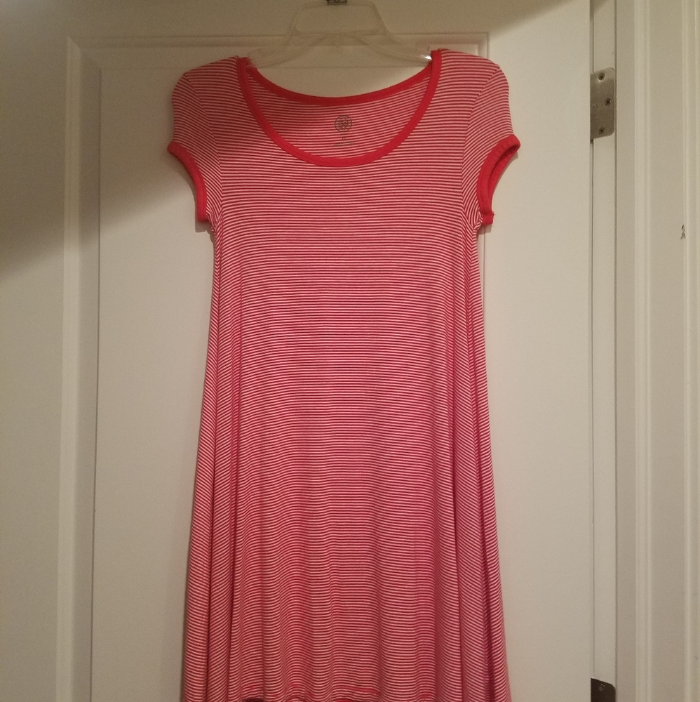 Red and White Striped T-shirt Dress